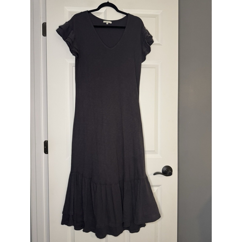 Z Supply Zella Dress Ruffle Sleeve Midi Dress Medium Blueish Gray